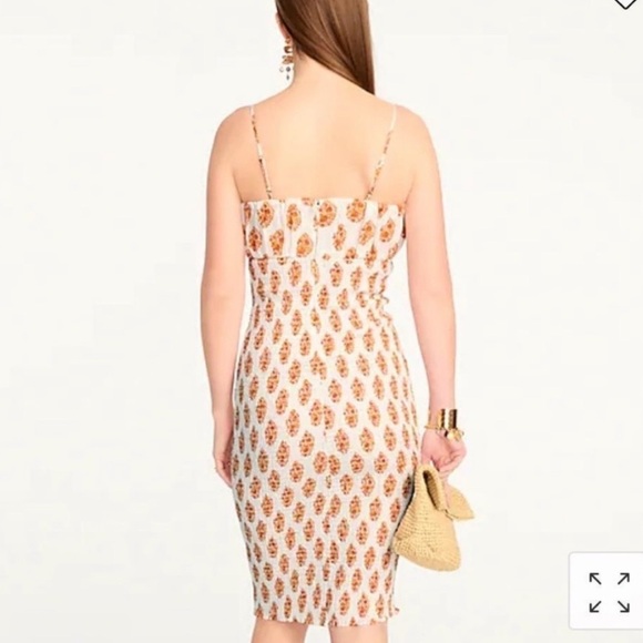 NWT J. Crew Smocked Linen Dress In Gathered Floral Block Print White/Orange SZ 4 - Picture 7 of 15